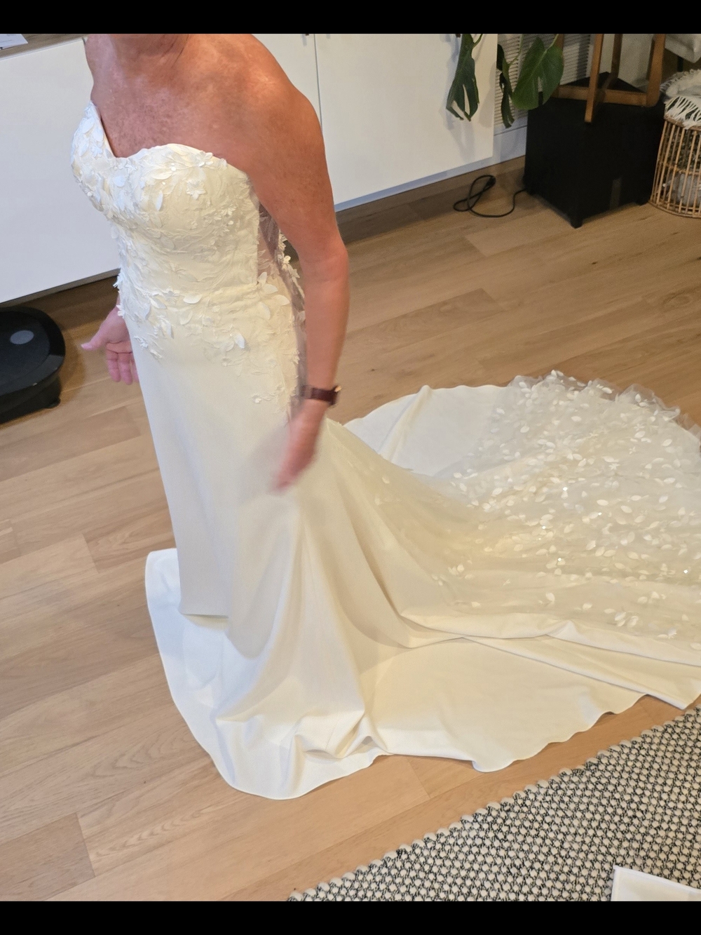 Strapless Ivory Wedding Dress with Floral Appliqué